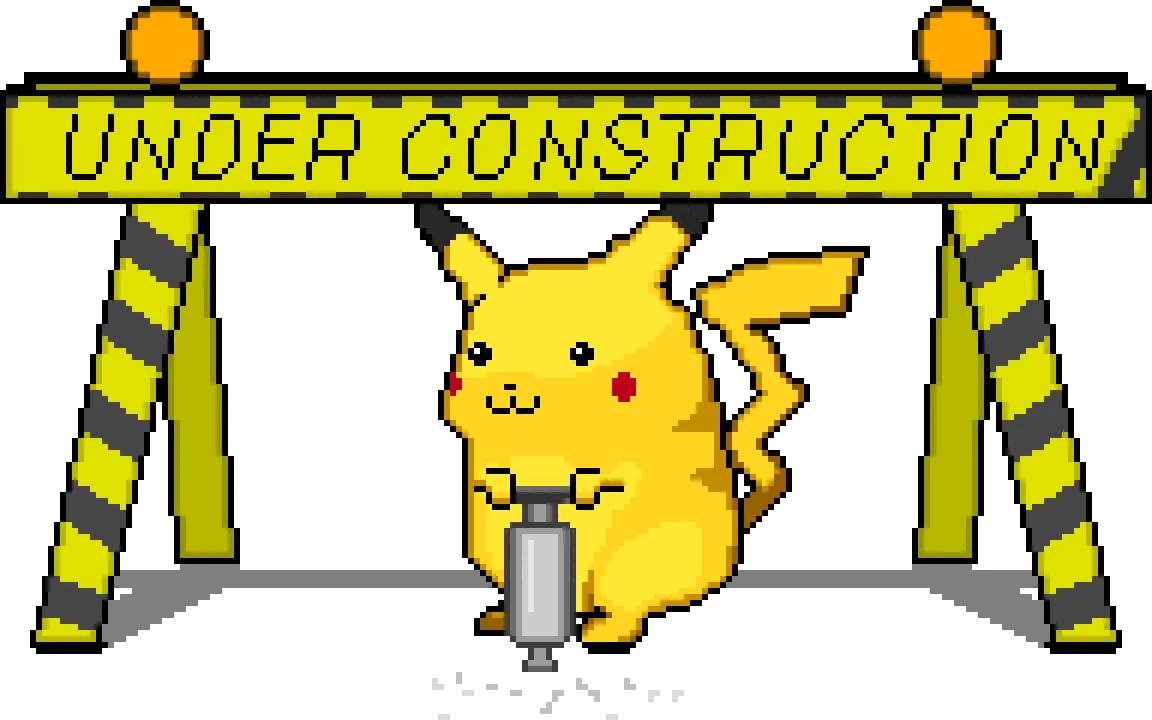 Een gif van Pikachu voor een bordje met Under Construction